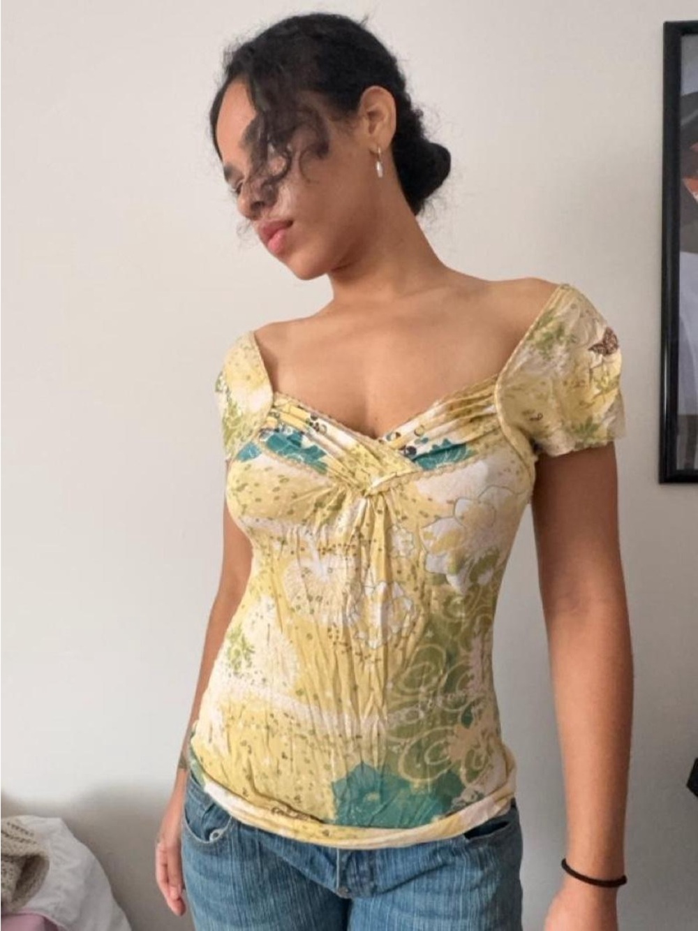 Yellow Floral Off-Shoulder Women’s Top